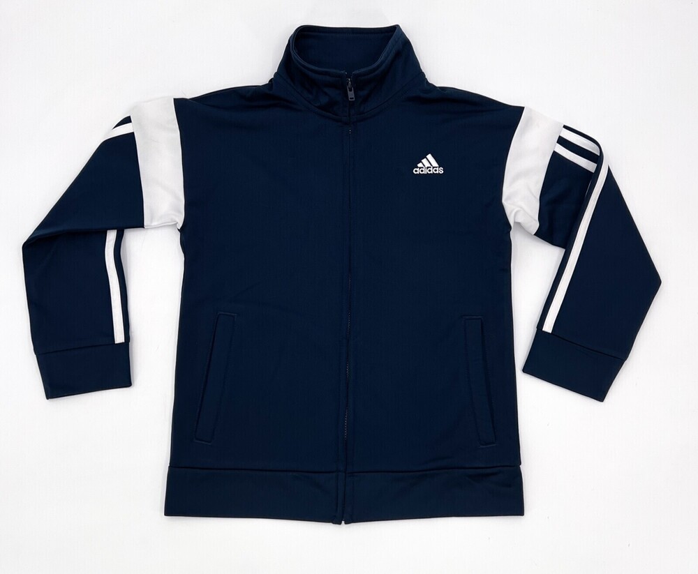 ADIDAS Sweater Kids 7 Blue White Stripes 1/4 mock neck Full ZipClimate Pullover